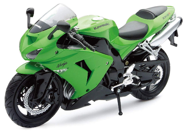 New Ray 42443 A - Kawasaki ZX 10 R / Honda CBR Motorrad, Miniaturfahrzeug, Massstab 1:12, Grün / Sch