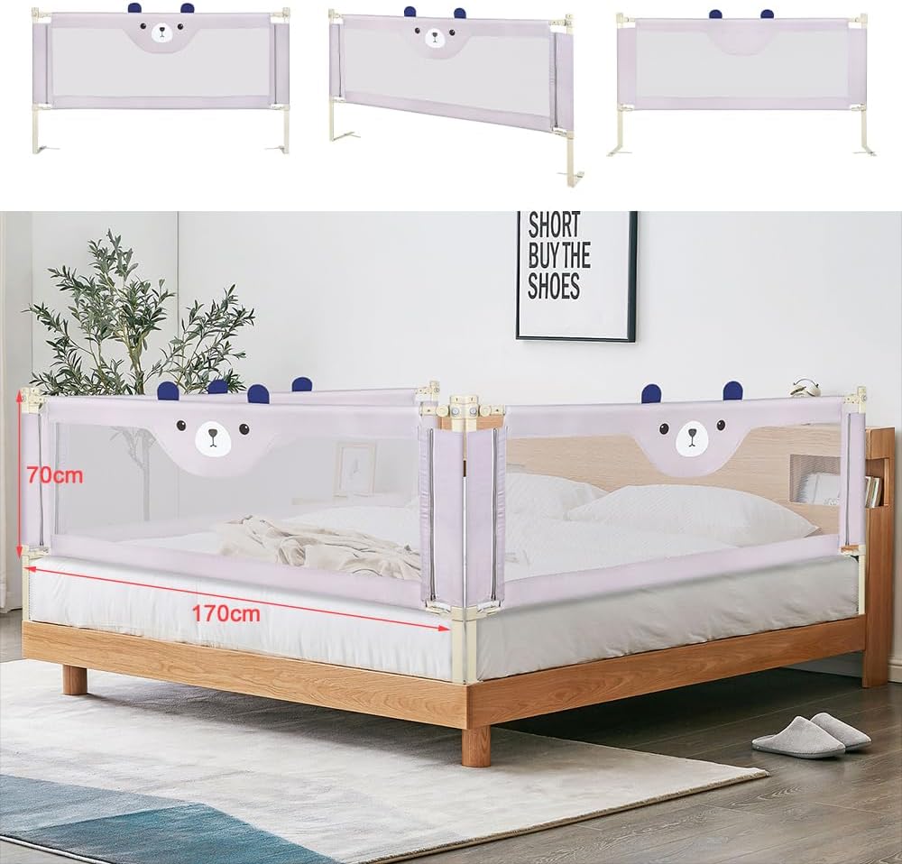 Bettgitter Rausfallschutz für Kinderbett &amp; Babybett, Höhenverstellbar und Klappbar, Ohne Bohren Mont