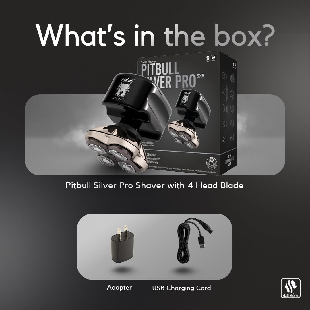 Skull Shaver Pitbull Silver Pro SX5 - Kopf- und Gesichtsrasierer - Elektrorasierer für Herren, Nass
