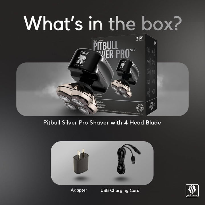 Skull Shaver Pitbull Silver Pro SX5 - Kopf- und Gesichtsrasierer - Elektrorasierer für Herren, Nass