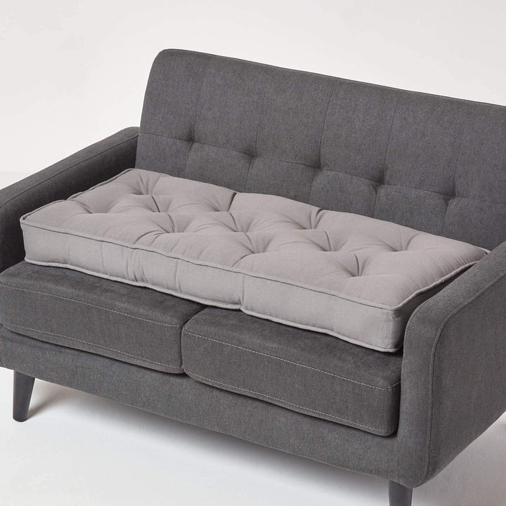 Homescapes Sitzerhöhung Sofa 2-Sitzer grau 100x48x10 cm, Langes Sitzkissen gepolstert mit Baumwollbe