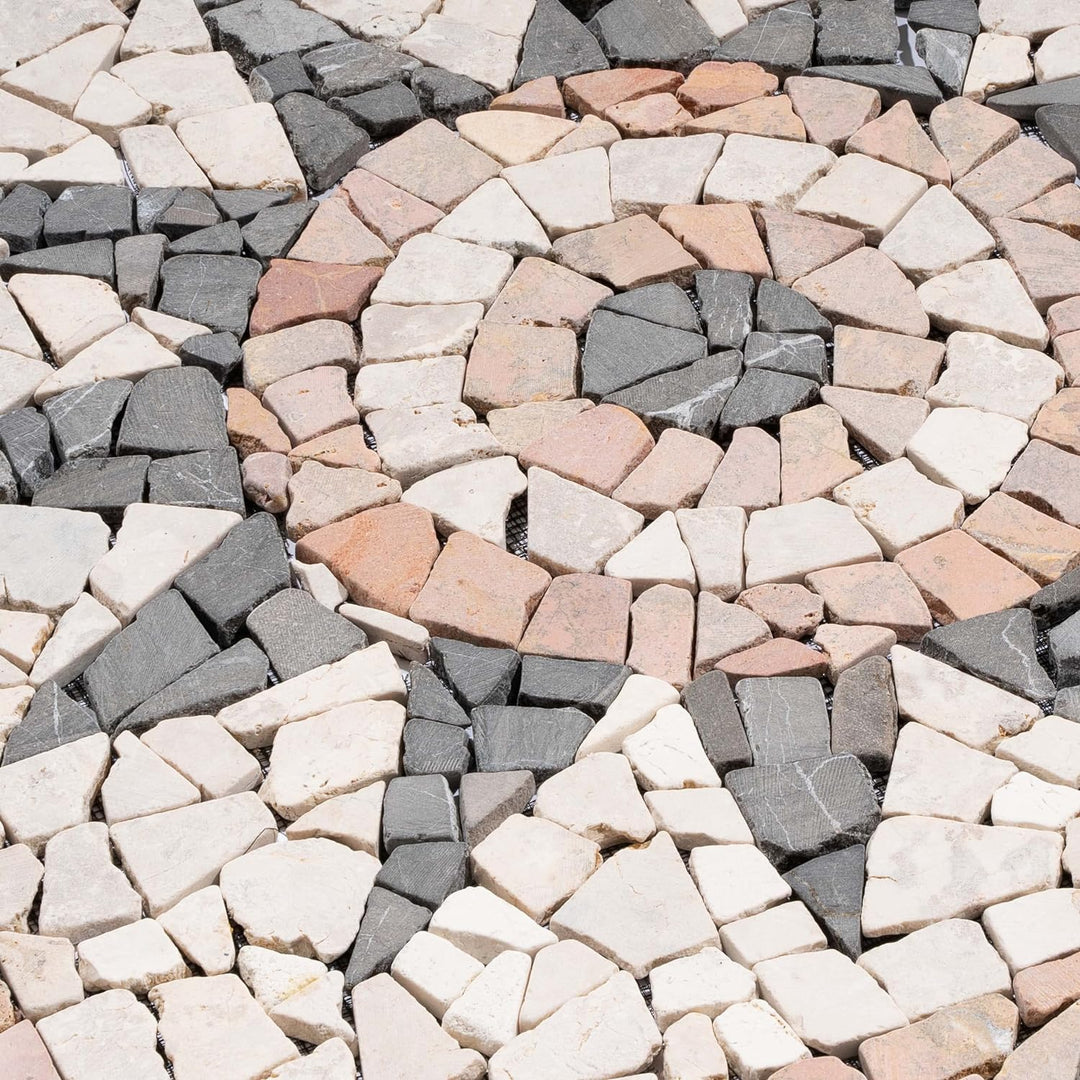 DIVERO Fliesen Rosone Blume Naturstein Mosaik Marmor dekorativ creme-grau- rosé 90 x 90 cm Bodenflie