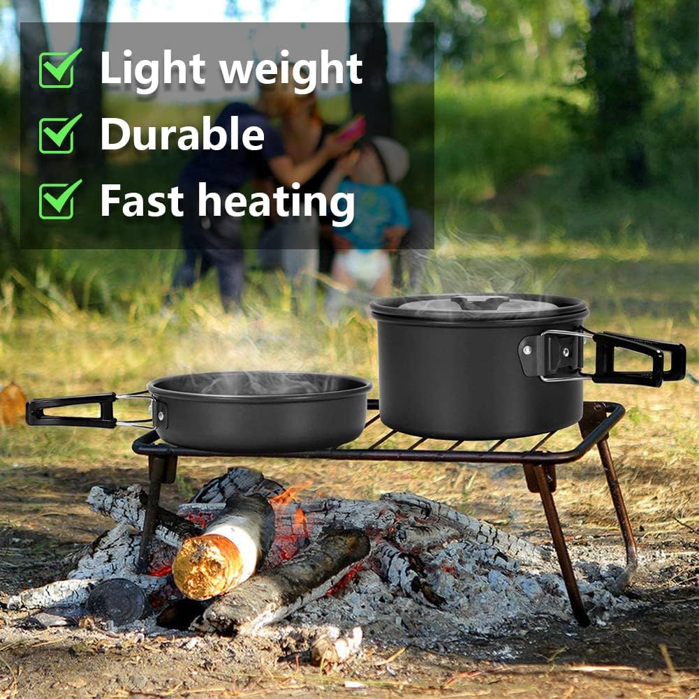 aiGear Camping Kochgeschirr Set/Outdoor Geschirr Set | Camping Topf Kochtopf Tragbar Aluminium | mit