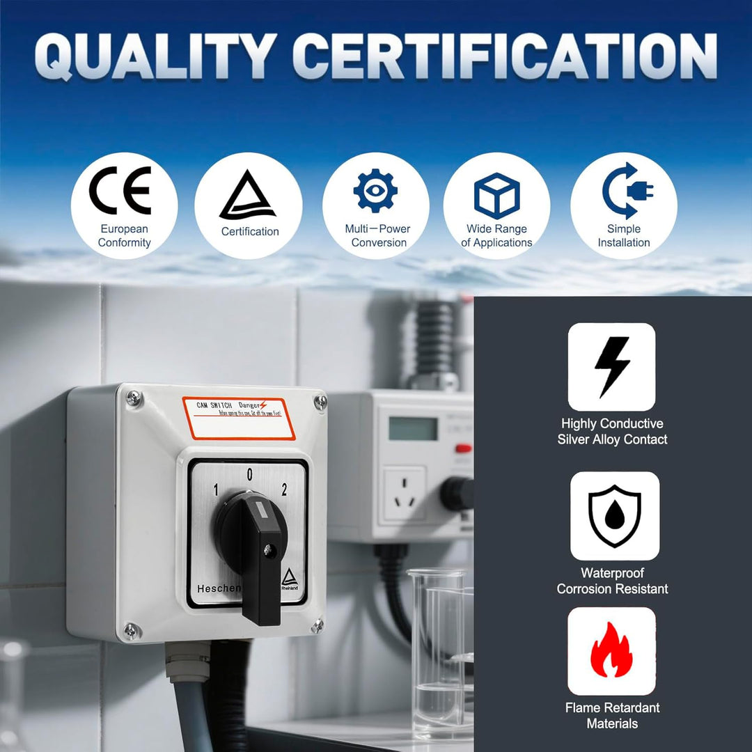 Heschen universaler Drehwechselschalter SZW26-63/D404.4D 660V 63A ON-OFF-ON, 3 Positionen, 4 Phasen,