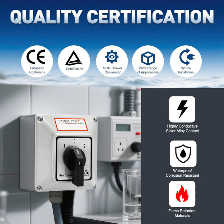 Heschen universaler Drehwechselschalter SZW26-63/D404.4D 660V 63A ON-OFF-ON, 3 Positionen, 4 Phasen,