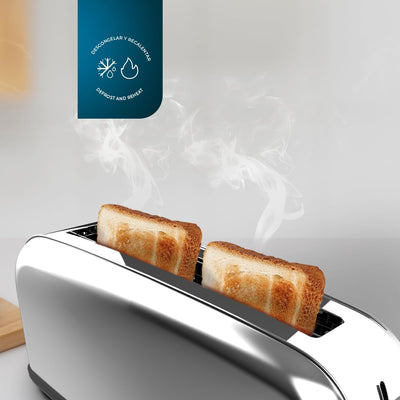 Cecotec Vertikaler Toaster 1 Langschlitz Toastin' time 850 Inox Long Lite, 850 W, 2 Scheiben Brot, 3