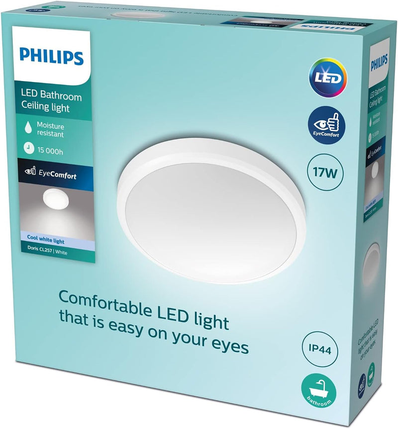 Philips LED Doris Deckenleuchte für das Badezimmer, 17W, IP44 Schutzklasse, kühlweisses Licht (4.000