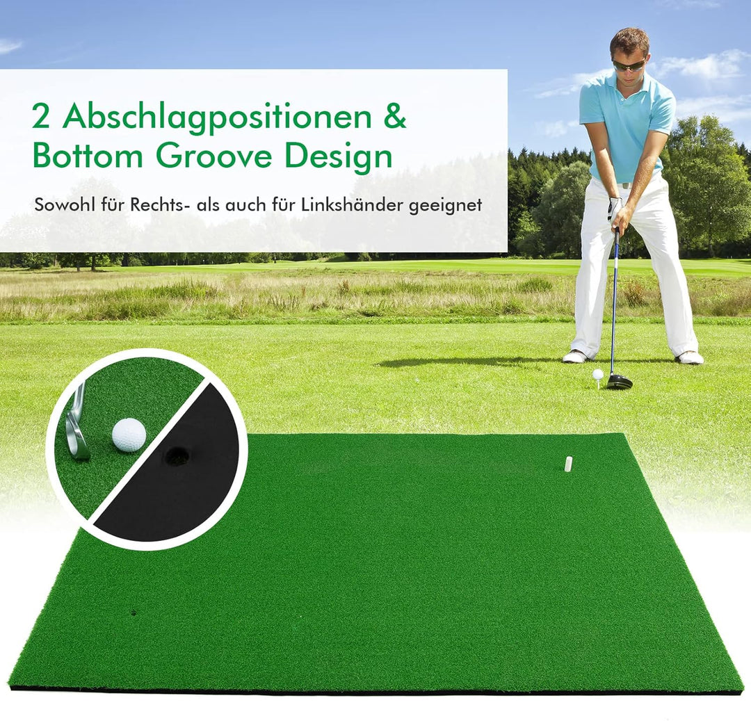 COSTWAY 150 x 100cm Golf Abschlagmatte, Golf Übungsmatte inkl. 3 Gummi-Tees, Golfmatte mit 2 Abschla