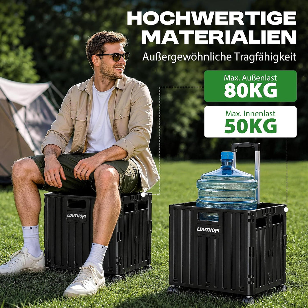 LDHTHOPI Einkaufstrolley klappbar 65L,MAX 50KG Trolley mit Teleskopgriff,4 Zerlegbaren Drehbaren Räd
