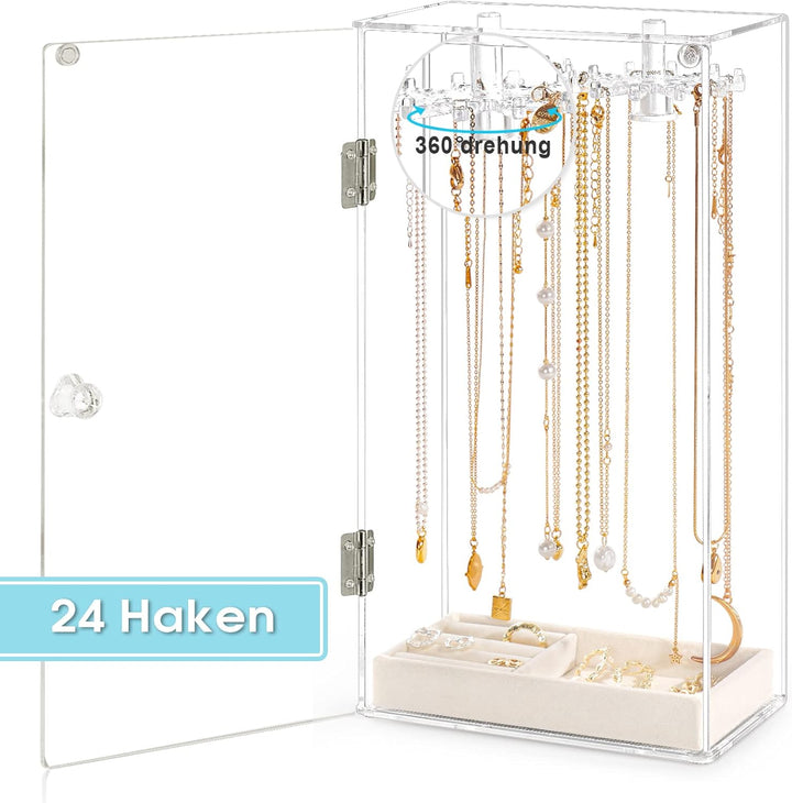 JUPELI Schmuckständer, Acryl Kettenständer Drehbar (24 Haken), Kettenhalter Schmuckhalter Schmuckauf