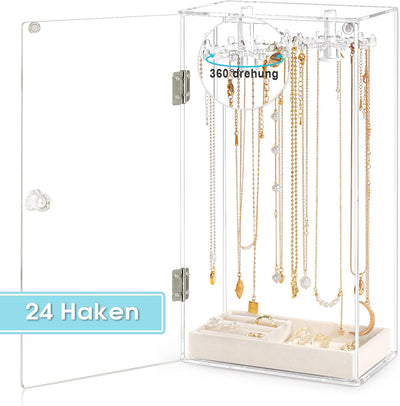 JUPELI Schmuckständer, Acryl Kettenständer Drehbar (24 Haken), Kettenhalter Schmuckhalter Schmuckauf