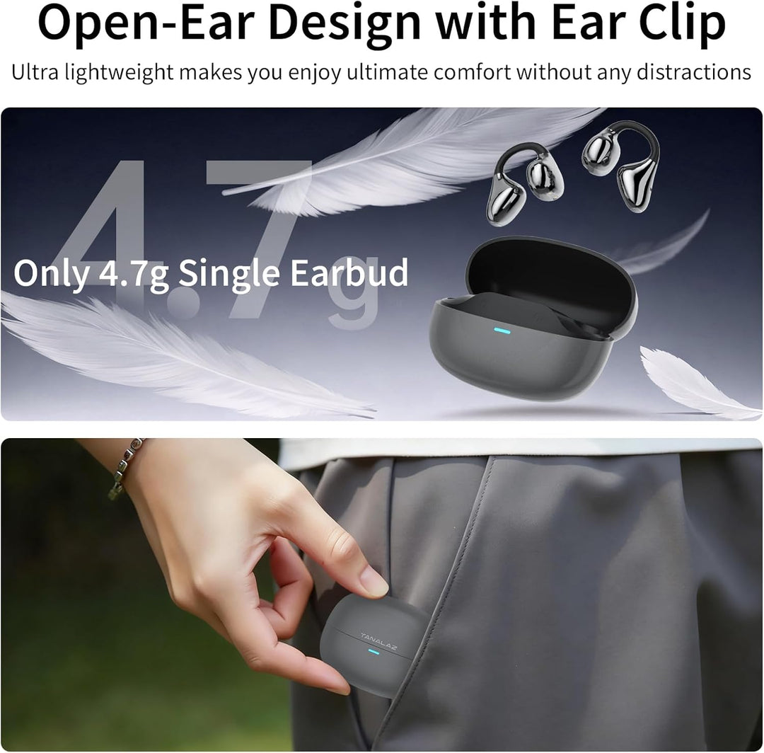 Open-Ear-Kopfhörer I5, Kabellose Bluetooth 6.0 Clip-On-Ohrhörer mit ENC, IPX5 wasserdicht, 36 Std. L