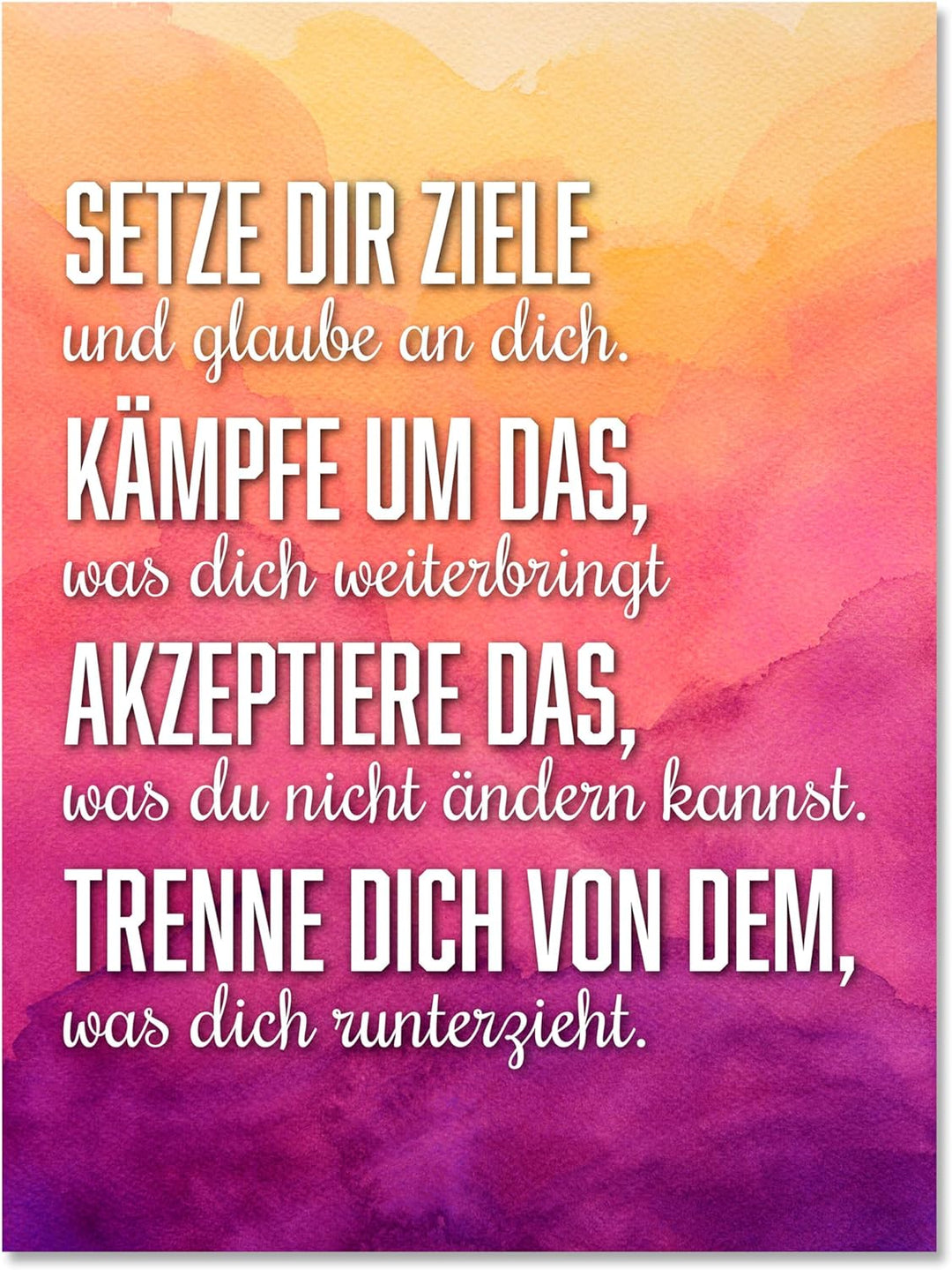 wandmotiv24 Motivations Motiv als Leinwandbild, 100x75cm, Hochformat, setze dir Ziele, Lila, Orange,