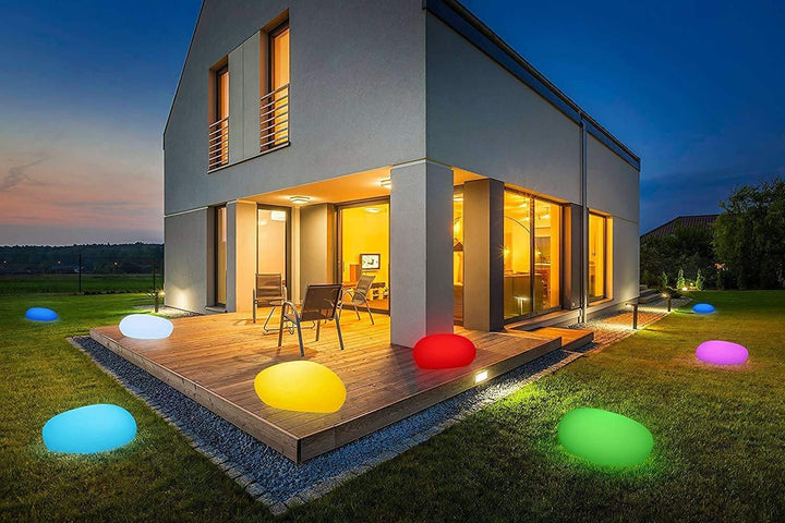 Solarlampen für Aussen, wasserdichte Kugelleuchte im Stein-Design &amp; Milchglas-Optik, 8+1 Farben, aut