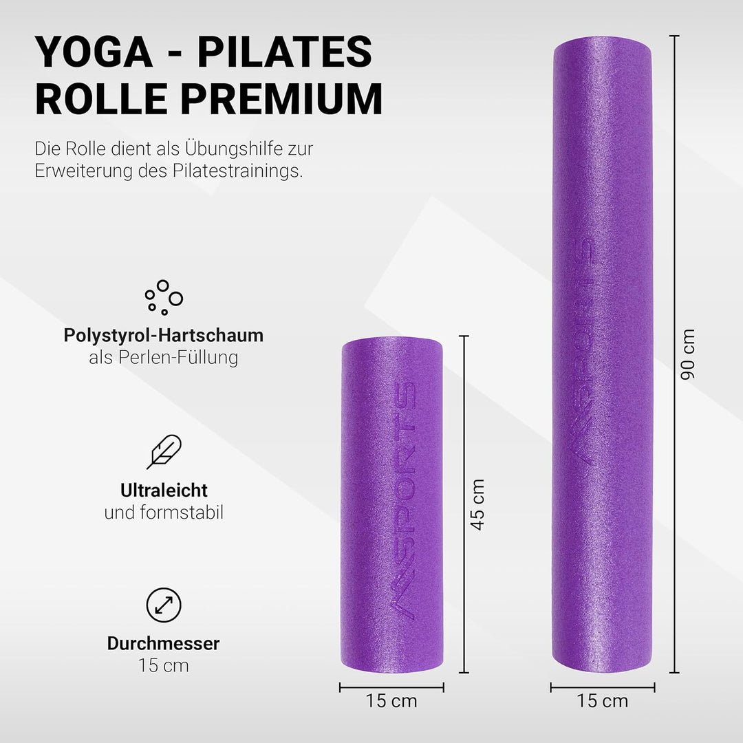 Yoga Rolle Premium | Pilates Rolle - 45 x 15 cm oder 90 x 15 cm - Faszienrolle (Violett, 45 x 15 cm)