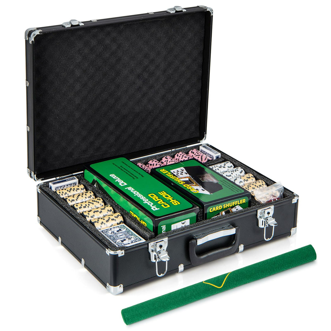 COSTWAY Pokerset 600 Chips, Pokerkoffer mit 6 Kartendeck, 5 Würfel, Dealer Button, Matte, Kartenmisc