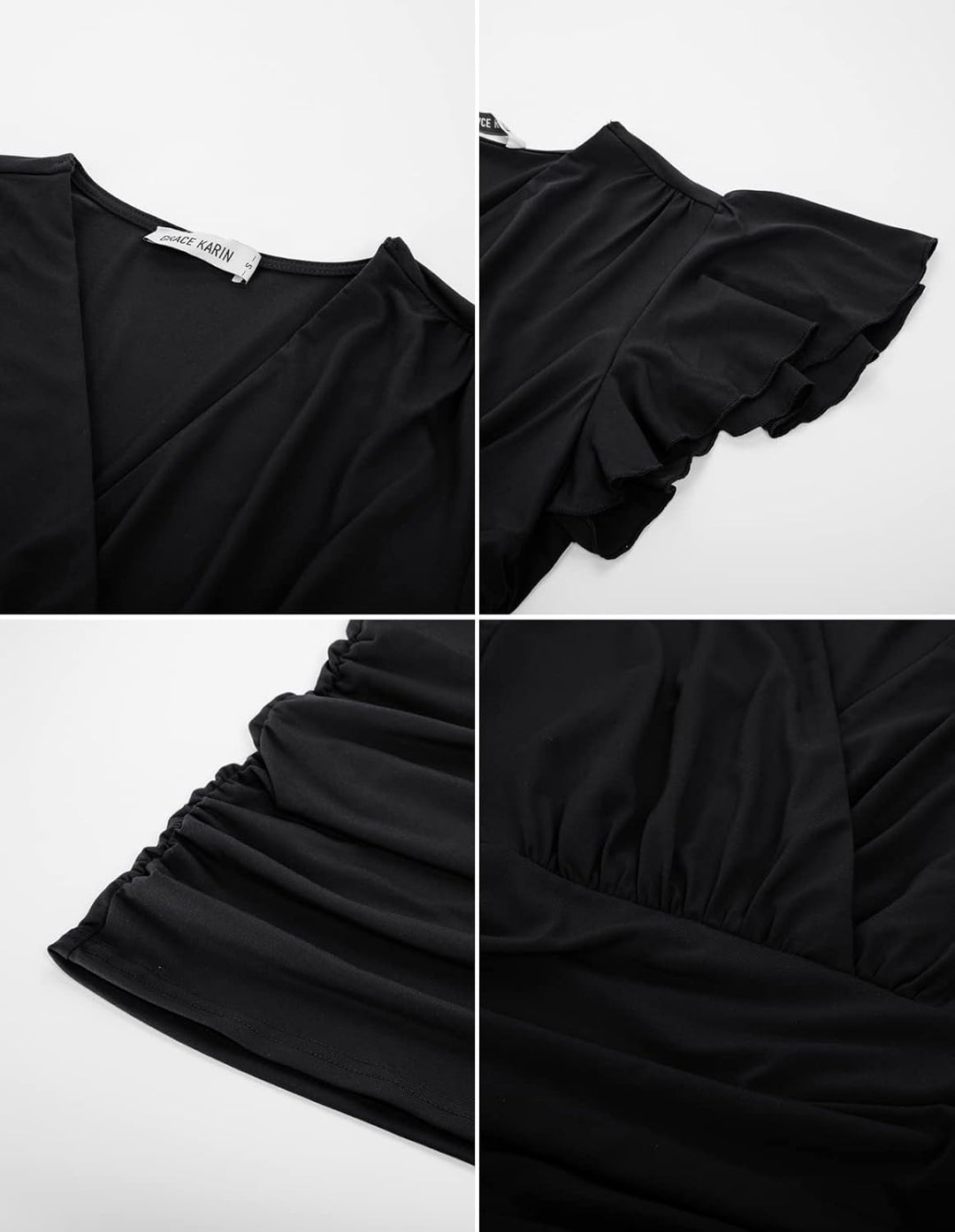 GRACE KARIN Damen Rüschen Bluse V-Ausschnitt Kurzarm Oberteile Elegant Plissee-Top Slim Fit Wickelbl