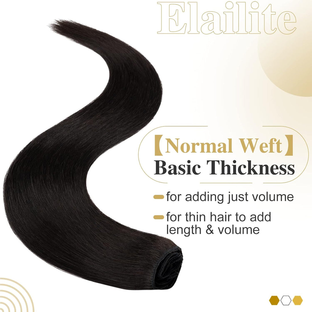 Elailite Extensions Echthaar Clip in 8 Tressen Glatt #1B Naturschwarz Haarverlängerung Real Human Ha