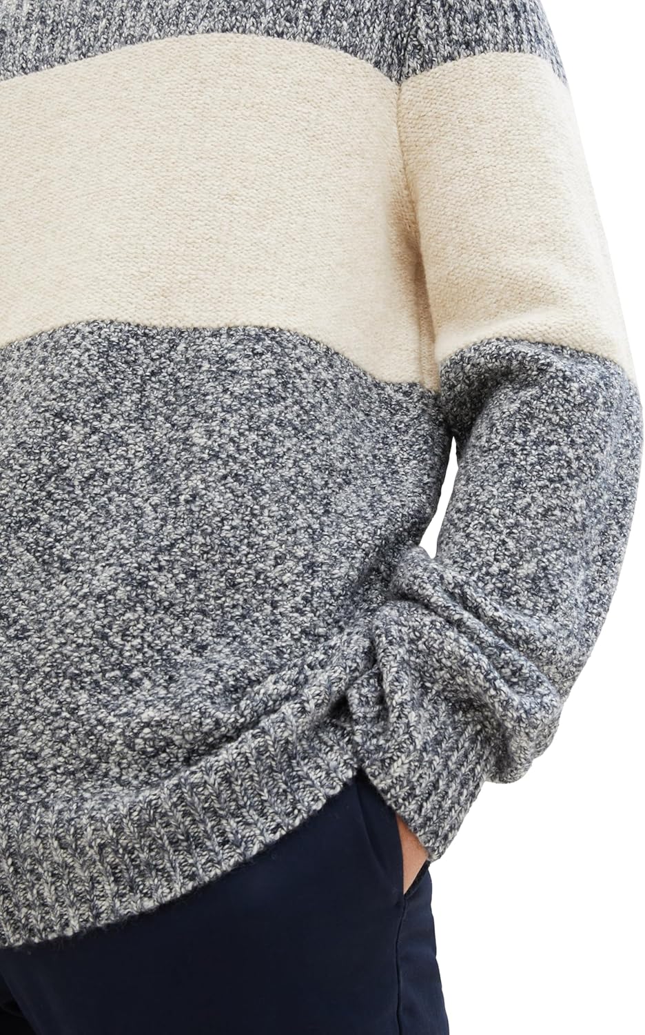 TOM TAILOR Herren Colorblock Strickpullover XL 32725 - Beige Navy Multi Structure, XL 32725 - Beige