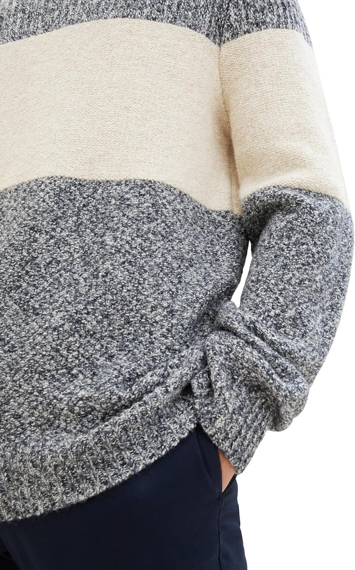 TOM TAILOR Herren Colorblock Strickpullover XL 32725 - Beige Navy Multi Structure, XL 32725 - Beige