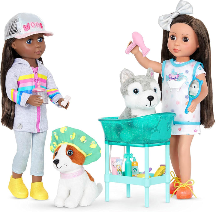 Glitter Girls - Pflegeset für Haustiere &amp; Welpen Puppen - Haustierpflege &amp; Pup Husky Set - Hund Plüs