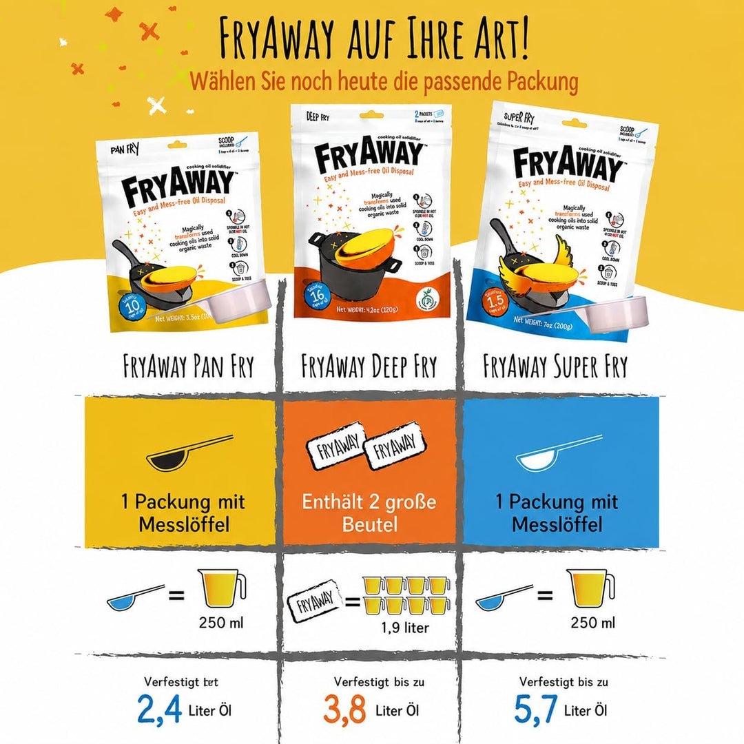 FryAway Super Fry Speiseöl-Verfestigungspulver, 100% pflanzlich, Altöl-Entsorgung, verfestigt bis zu