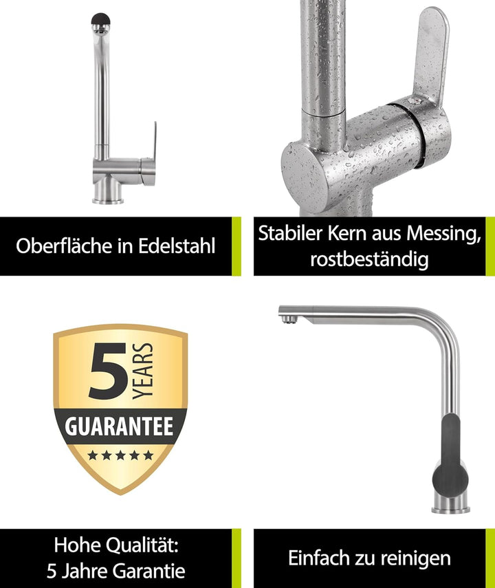 aquaSu® Niederdruck Spültischarmatur Sanmix Style, für Boiler oder Warmwasseranschluss, hoher Auslau