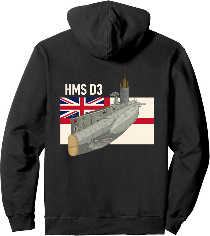 HMS D3 Britisches WW1 D-Klasse U-Boot Diagramm Pullover Hoodie