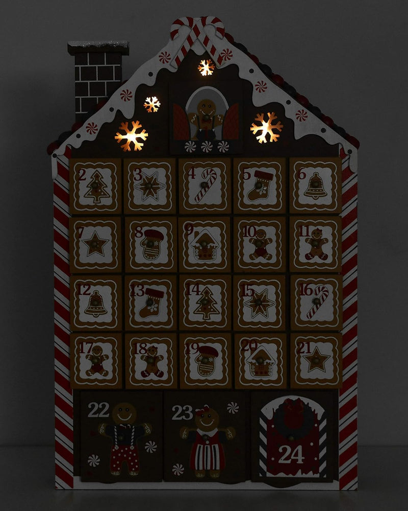 Brubaker Adventskalender aus Holz zum Befüllen - Lebkuchenhaus mit LED-Beleuchtung - Wiederverwendba