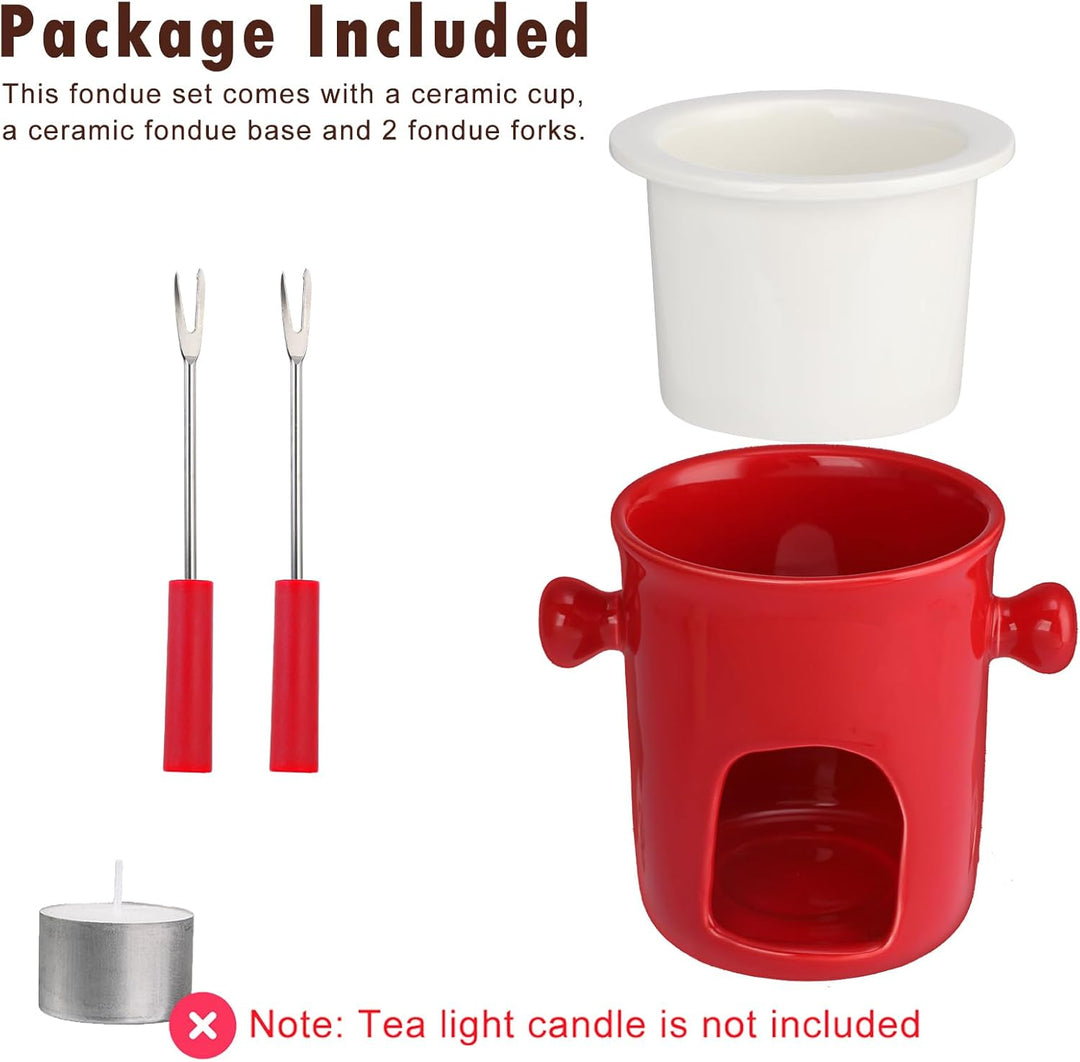 SUMNACON Keramike Schokofondue-Topf-Set mit 2 Gabeln, Schoko Fondueset,Käsefondue für Schokolade Käs