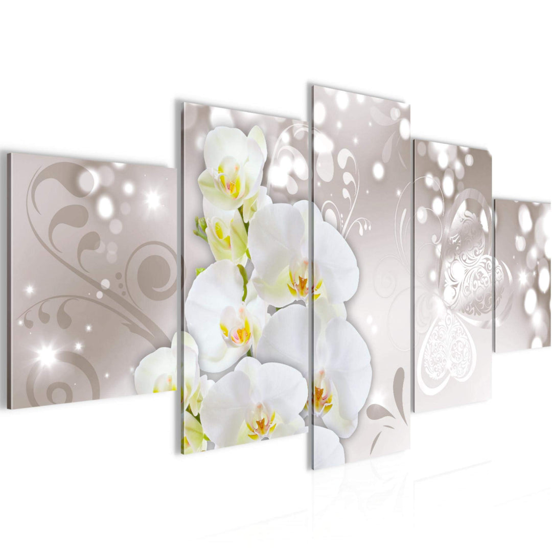 Runa Art Wandbilder Blumen Orchidee 5 Teilig Bild auf Vlies Leinwand Deko Wohnzimmer Abstrakt Grau B