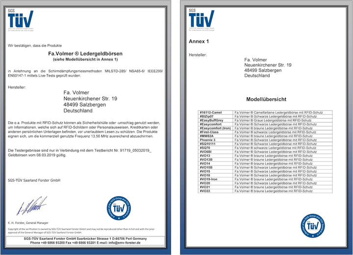 Fa.Volmer ® Leder Geldbörse Herren mit RFID-Schutz - geöltes Büffelleder, extra-stabile Doppelnaht,