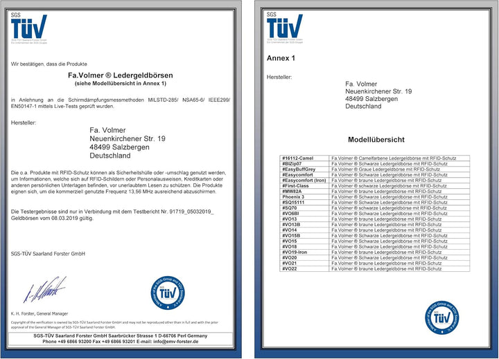 Fa.Volmer ® Herren Geldbörse aus echtem Leder im Querformat | klassisch | schwarz | RFID-Schutz | Ge