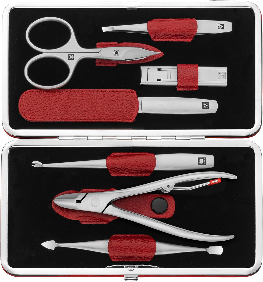 ZWILLING Maniküre Pflege Set, 7-teilig, Asian Competence, Leder, Geschenkset, Premium, Rot