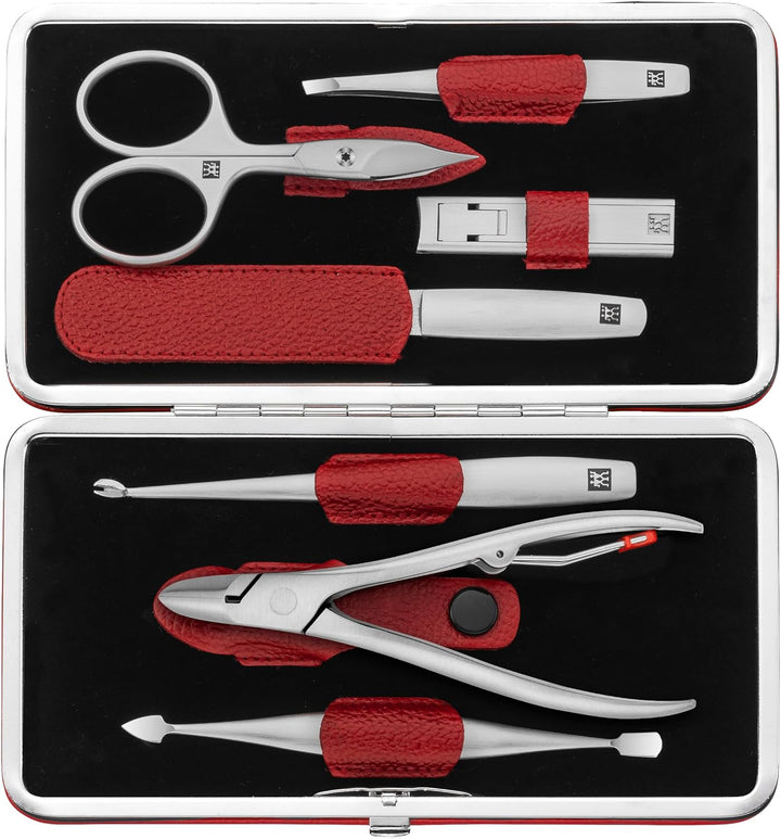 ZWILLING Maniküre Pflege Set, 7-teilig, Asian Competence, Leder, Geschenkset, Premium, Rot