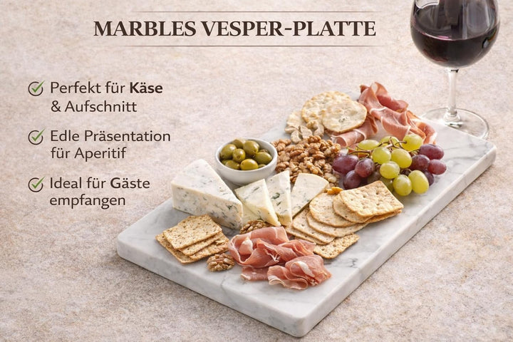 Little Marble Table Schneidebrett aus weissem Marmor, 30,5 x 20,3 cm, elegantes Tablett für Küche, S