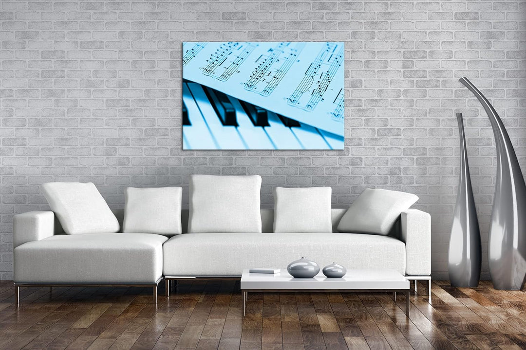 deyoli Harmonisches Klavier Format 80x60 Effekt: Monocrome Blau als Leinwandbild, Motiv fertig gerah