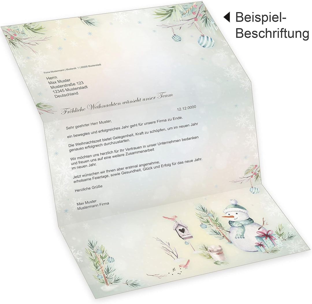 Flöckchen 250 Sets Weihnachtsbriefpapier mit Fensterumschlag, Briefpapier Weihnachten A4 mit Umschla