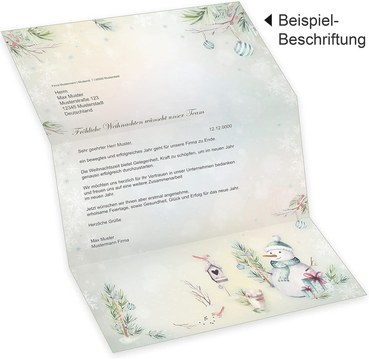 Flöckchen 250 Sets Weihnachtsbriefpapier mit Fensterumschlag, Briefpapier Weihnachten A4 mit Umschla