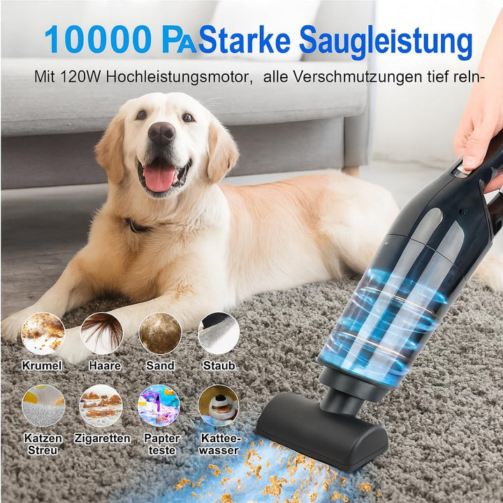 Handstaubsauger Akku mit 10.000Pa Starke Saugkraft,Kabelloser Staubsauger mit HEPA-Filter & Aufsätze