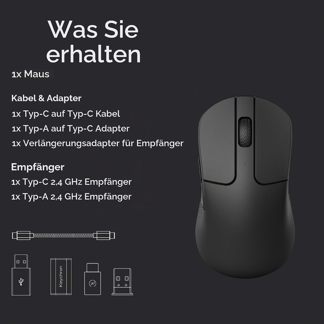 Keychron M3 Kabellose optische Maus, 2.4 GHz/Bluetooth 5.2, 1000 Hz, programmierbarer, PixArt 3311 S