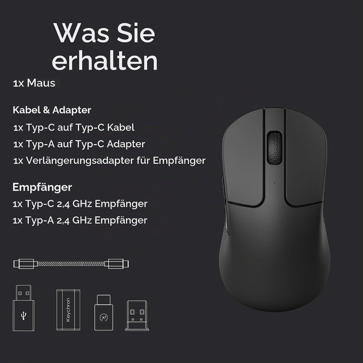 Keychron M3 Kabellose optische Maus, 2.4 GHz/Bluetooth 5.2, 1000 Hz, programmierbarer, PixArt 3311 S