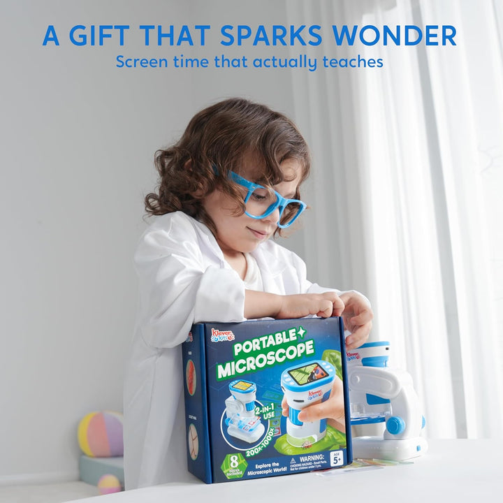 Klever Kits Handmikroskop für Kinder, 2-in-1-Experimentierspielzeug mit tragbarem Mikroskop und 12 O