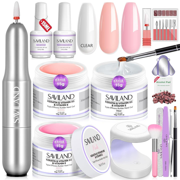 SAVILAND Builder Nail Gel Set – Klares&Rosa&Nude Aufbaugel für Gelnägel,Hartes Builder Gel für Nägel