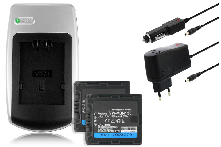 Bundle: 2 Akkus + Ladegerät kompatibel mit Panasonic VW-VBN130