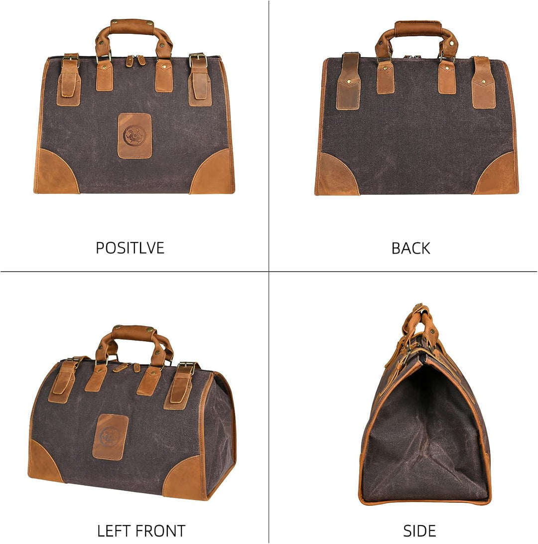 Wasserabweisend Canvas Crazy Horse Leder Reisetasche 35L Trim Unisex Handgepäck Weekender Tasche Spo