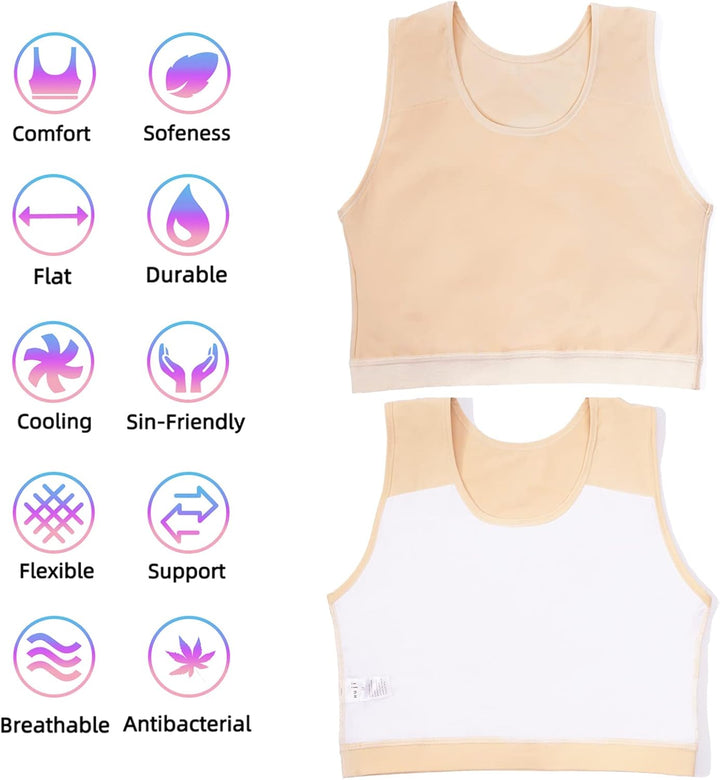 XUJI Brust Binder Transgender FTM Elastische Kompression BH Pullover Tank Top L Nude, L Nude