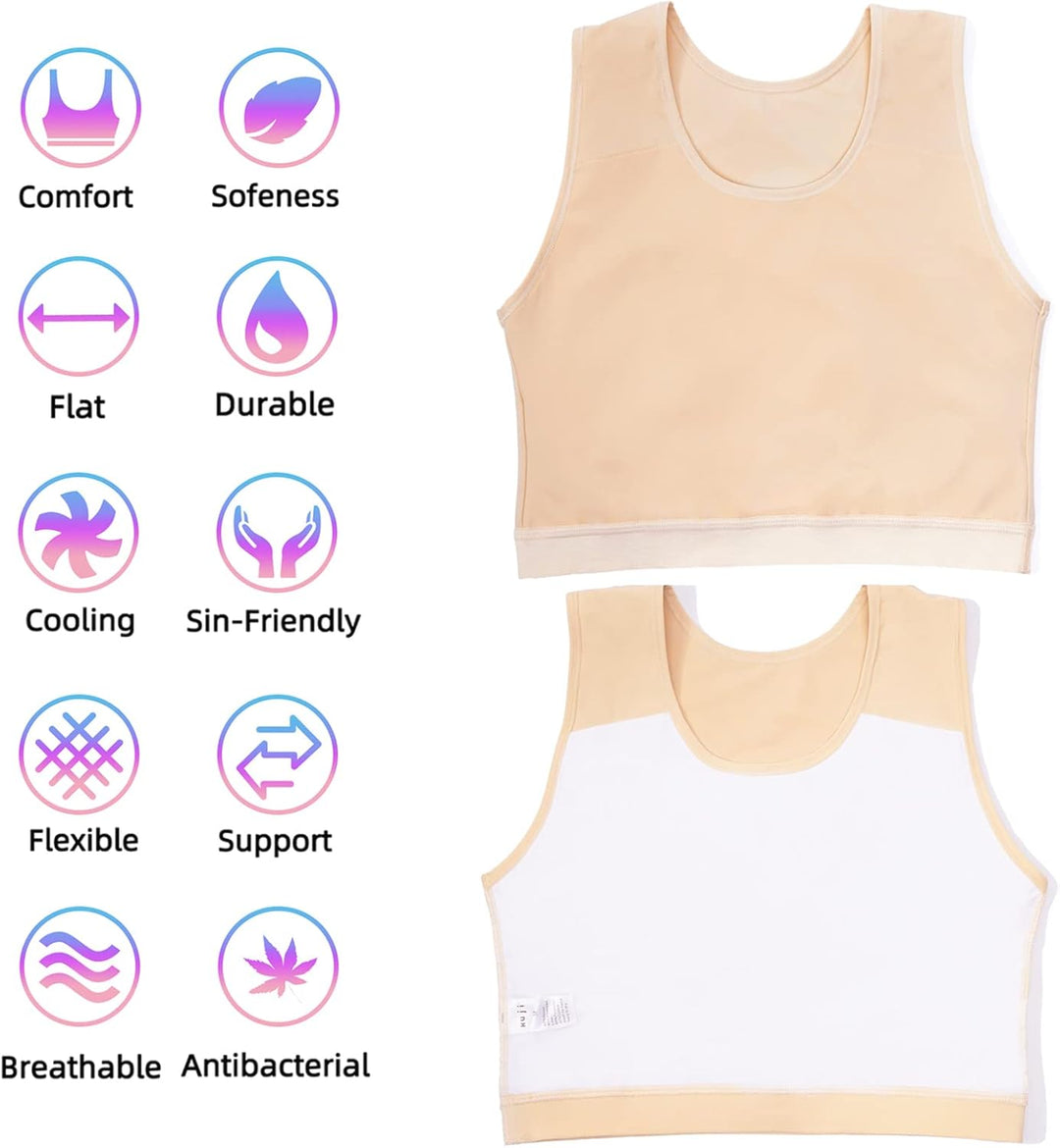 XUJI Brust Binder Transgender FTM Elastische Kompression BH Pullover Tank Top XL Nude, XL Nude