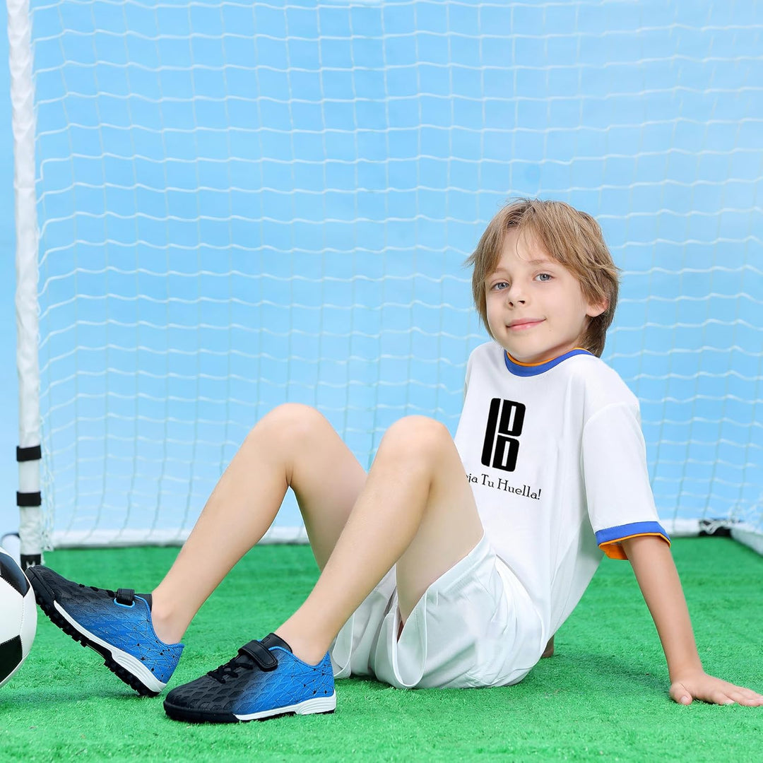 JABASIC Hallen Fussballschuhe Kinder Jungen Mädchen Fussballschuhe Kinder Kunstrasen 25 EU Schwarz B