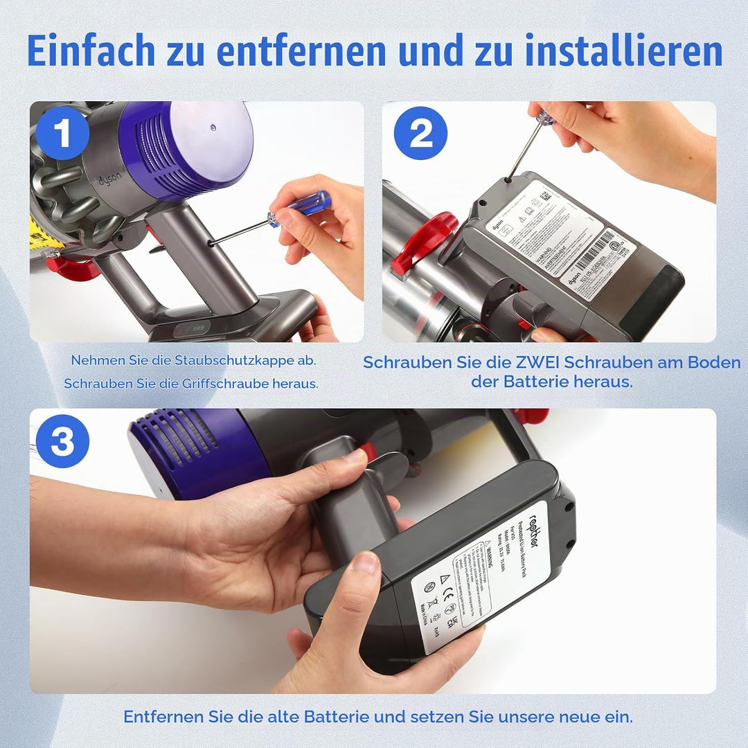 Rapthor V10 Akku, Ersatzakku für Dyson V10, 75,6Wh 25,2V SV12 Kompatibel mit V10 Absolute, V10 Anima